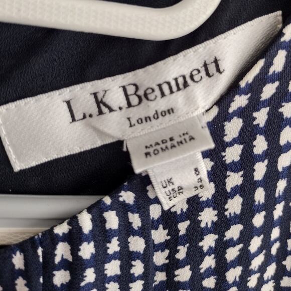 LK Bennett | Navy & Cream "Brenda" Print & Jacquard Tweed Sheath Pencil Dress - Picture 9 of 12